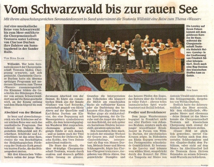 Pressekritik – Serenadenkonzert 2011 "Vom Schwarzwald bis zur rauen See"