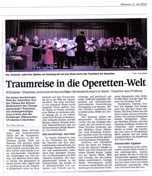 Pressekritik – Serenadenkonzert 2014 "Klara im Land der Operetten"