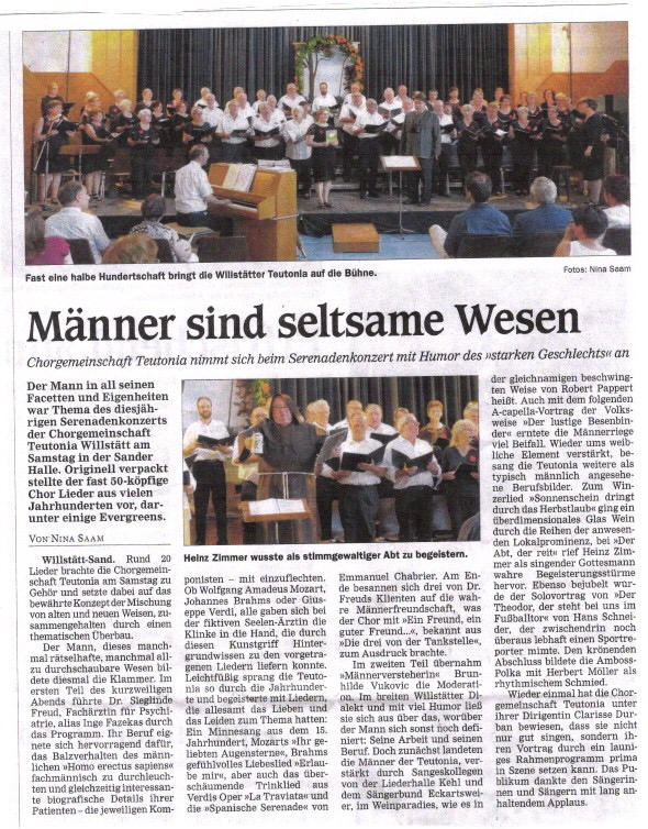 Pressekritik – Serenadenkonzert 2016 - "Männer sind seltsame Wesen"