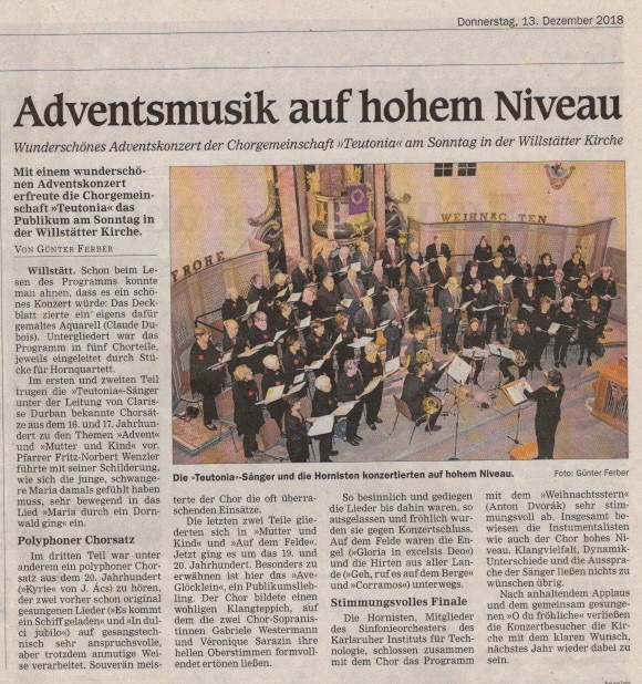 Pressekritik – Adventskonzert  2018 - Advent vom 16. bis zum 20. Jahrhundert