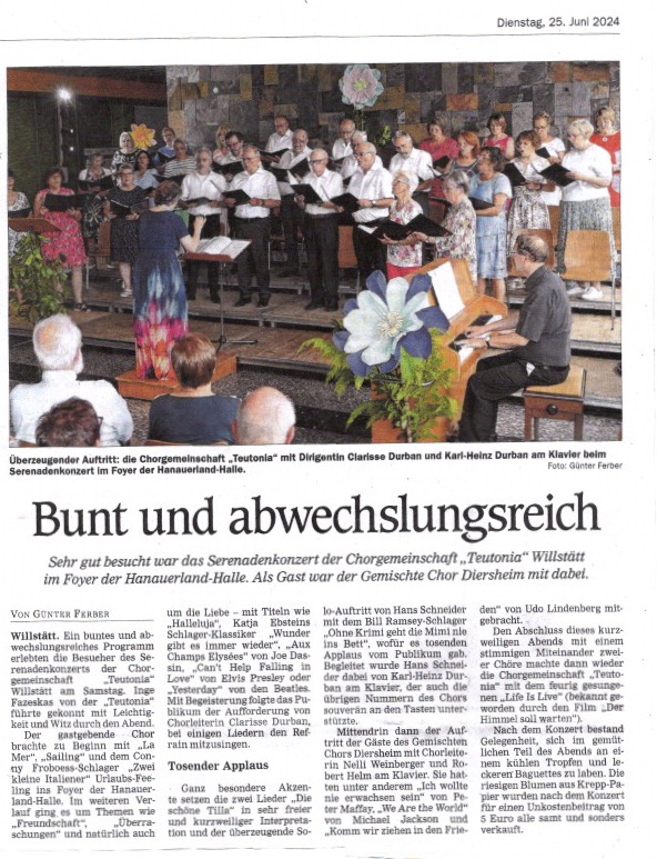 Pressekritik – Serenadenkonzert 2024 - Zu Gast: Der Gemischte Chor Diersheim