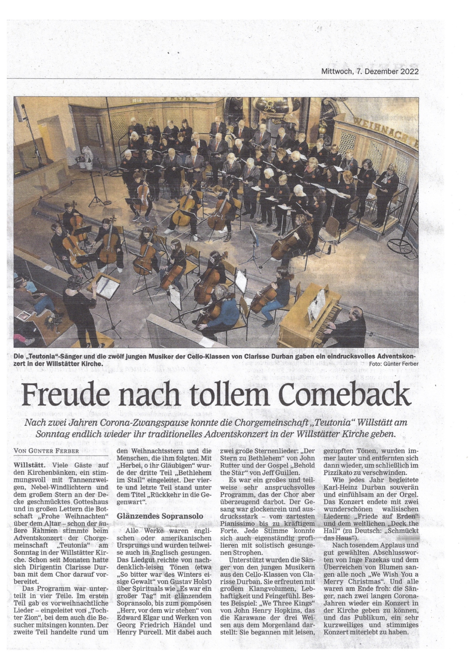 Pressekritik – Adventskonzert  2022 - "Freude nach tollem Comeback"